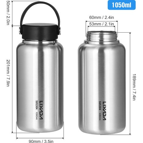GARRYFIZH Gourde Acier Inox 1050ml - Anti-Fuite, pour Sport, Camping, Randonnée, Léger (1/5)