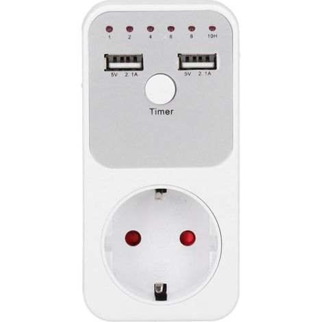 Prise de minuterie ¨¤ Compte ¨¤ rebours Num¨Rique Intelligente 180260V 13A USB avec 2 Port USB, ¨conomie d'¨nergie de 1 ¨¤ 10 Heures pour Ordinateur, Chargeur de t¨l¨Phone(EU Plug) (1/4)