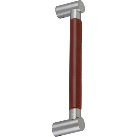 Manillón puerta latón níquel satinado cuero granate 210mm fijación oculta (1/2)