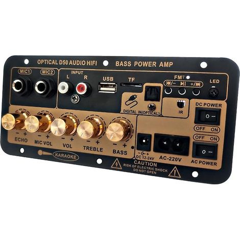 Panneau amplificateur D50 avec audio optique, Bluetooth, port USB, radio FM, lecteur de carte TF, caisson de basses DIY pour voiture (1/5)