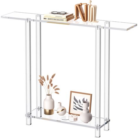 VEVOR Tavolo Consolle in Acrilico, con 2 Ripiani e Vano Portaoggetti Sottostante, Tavolino Rettangolare Moderno, Tavolo da Ingresso per Atrio, Corridoio, 19,3 x 100 x 80 cm, Trasparente