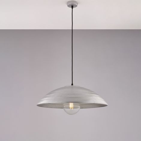 Suspension Expéditeur D.50 Cm, Fer Noir, Déco Argent Antique, Câble Tissu Réglable, 1 Lumière, Design Sobre Et Chic