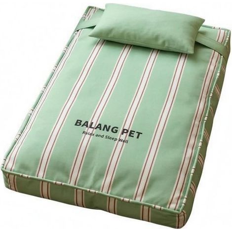 Removable Pet Bed Cushion with Pillow, Rectangular Sleeping Mat, Removable Washable Cover, Cozy Support for Pet Rooms, Striped Green, Second Size - 78 x 52 x 16 cm (1/5)