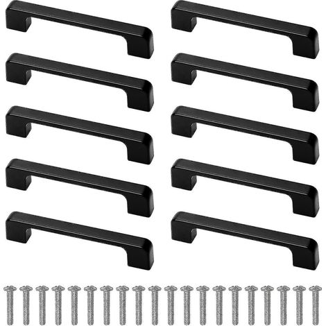 10 Pieces Cabinet Handles Black With Screw For Kitchen Cupboard Wardrobe Hole Centre 96mm (1/4)