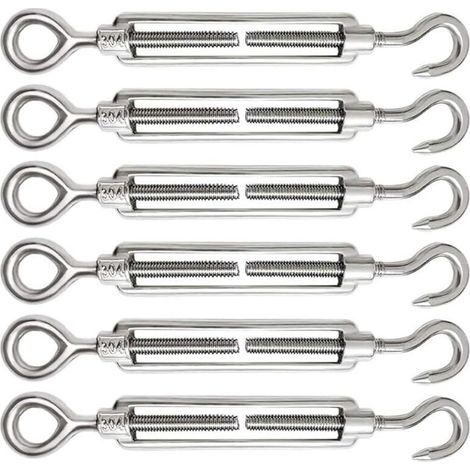 Tendeur Cable 6 Pièces M5 Tendeur Cable Inox 304 Réglable Crochet de Ridoir et Oeil pour Tendeur de Fil Cable Acier Corde Crochet Tendeur Accessoires