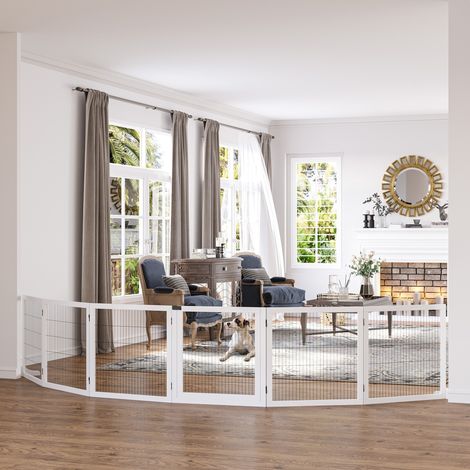 Barrière chiens pliable Bois pin - Dimensions: 432x36x70 cm - Couleur: Blanc