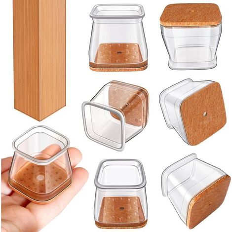 Protection Pied de Chaise Carré(Fait: 26-40 mm),20 pièces de protecteurs de Pieds de chaises en Silicone Transparent (1/4)