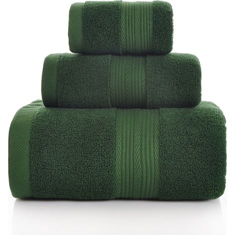 Filiyano-Ensemble de 3 serviettes en coton peigné, comprenant des gants de toilette, des serviettes pour le visage et des serviettes de bain (vert (1/2)