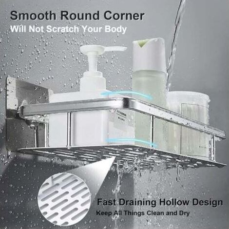 VURAHOME - Étagère de douche en aluminium - Rangement salle de bain - Douche - Argentée, sans perçage, auto-adhésive - Particuliers (1/3)