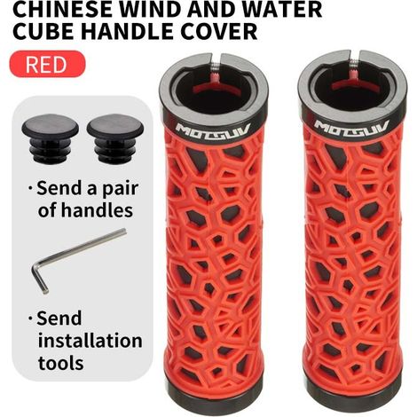 double verrouillage rouge de style chinois Poignées de guidon de vélo avec revêtement en caoutchouc double face en alliage d'aluminium pour une prise en main confortable, antidérapante et absorbant le (1/5)