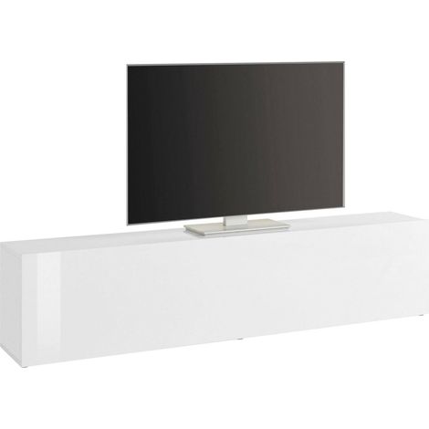 Dmora Mobile da soggiorno Porta TV, Made in Italy, Supporto per TV da salotto a 1 anta a ribalta, cm 180x30h40, colore Bianco lucido, con imballo rinforzato
