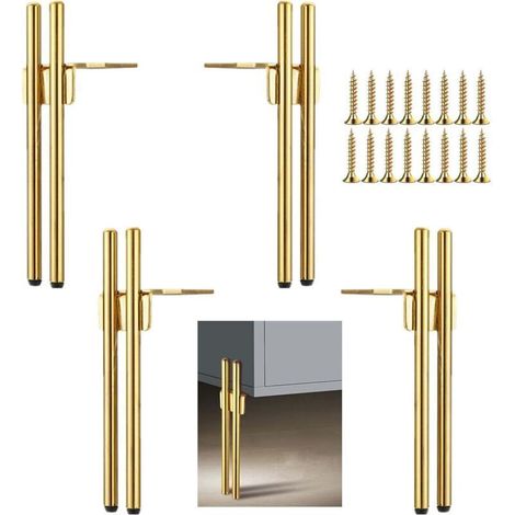 Pieds de meuble en métal doré 18cm – Base silencieuse antidérap – Protection du sol en caoutchouc – Pour canapés et tables basses (1/4)