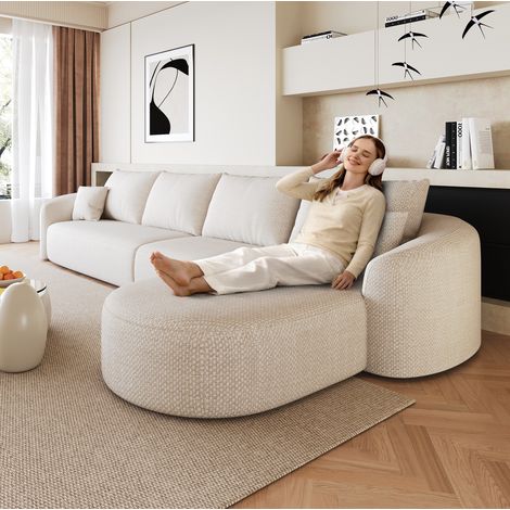 Sofá esquinero modular 336x168x85 cm de tela blanca, sin montaje, para salón – MEUBLIV (1/5)