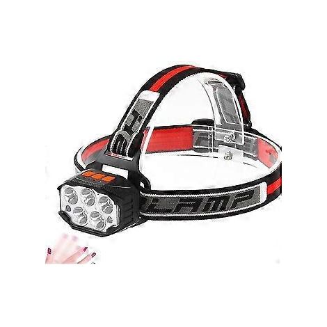 Wiederaufladbare LED-Stirnlampe mit 1100 Lumen, rotem, superhellem Licht, 7 Leuchtmodi und Wasserdichtigkeit.