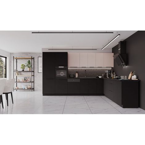 Winkelküche SIENA + ARONA 350x290 cm Küchenzeile Eckküche Küche Kaschmir Schwarz (1/5)