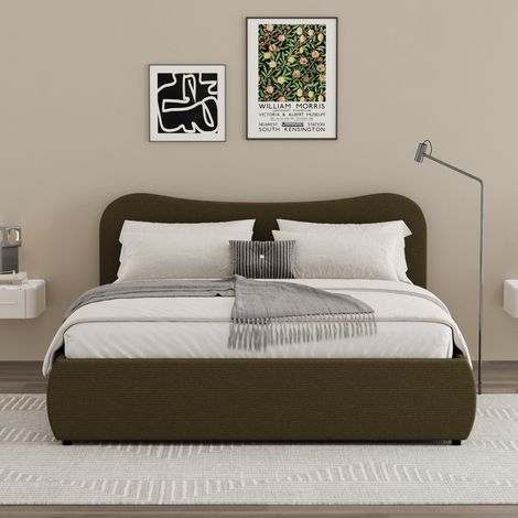 Letto a cassapanca 140x190cm design arrotondato velluto a coste verde PLANO