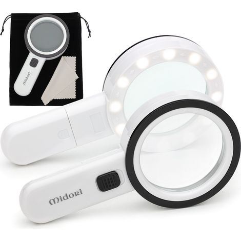 Midori® LED Lupe Leselupe 30-fache Vergrößerung Handlupe 80 mm Linse (1/5)