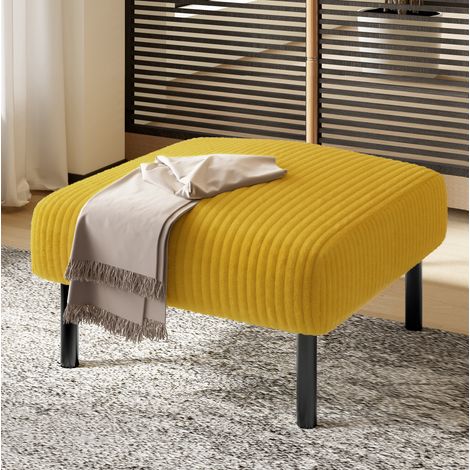 Pouf en corduroy jaune avec structure métal, 56 x 51 x 39 cm, siège et repose-pieds (1/5)