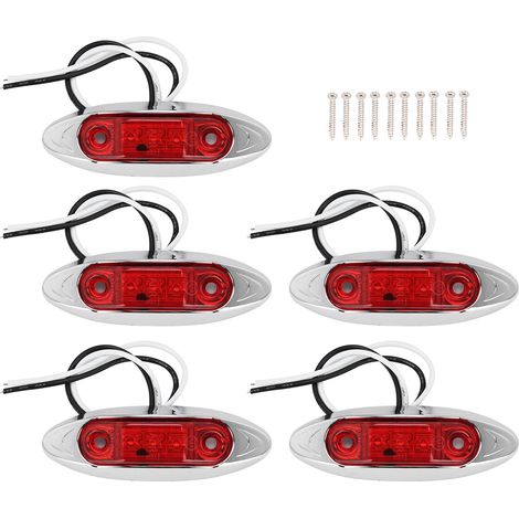 5Pcs Feux de Position Clignotants 10-30V 3LED à Indicateur Latéral pour Voiture (Rouge) (1/5)