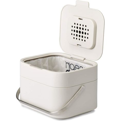 Joseph Joseph Intelligent Waste, Stack 4 Kitchen Food Waste Compost Caddy Cestino per il riciclaggio con filtro antiodore, 4 litri / 1 gallone - Pietra (1/5)