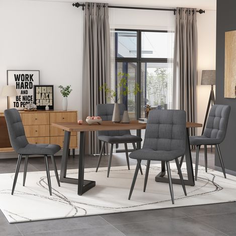 MEUBLIV Table à manger 117x68 cm marron/noir – plateau effet bois, structure métal (1/5)