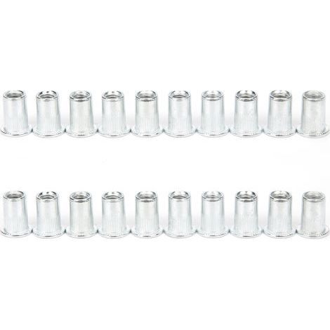 Kits de 20 écrous à sertir en alliage d'aluminium, robustes et plastiques, outils de fixation M6 x 10 (1/4)