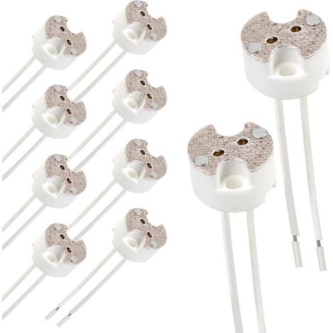 Douilles Gu5 3 Mr16 Céramique, Douille Ampoule Compatible Led Halogène G4/GU4/G6 35, 12V-220V 2A Max. 100W, avec Câble Silicone 15 cm pour Spot Encastrable (10 Pièces) (1/5)