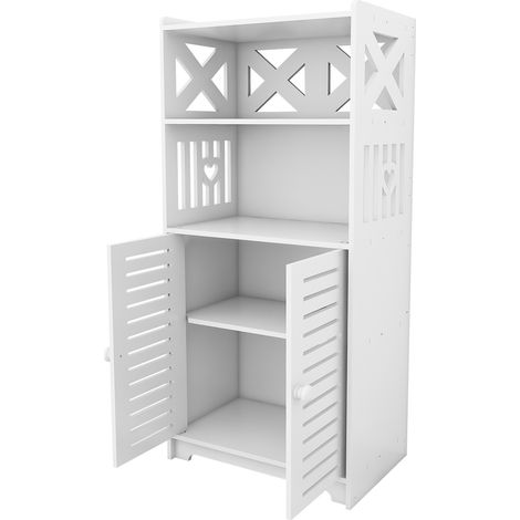 Hofuton Meuble de Salle de Bain, Meuble de Rangement, avec Compartiment Ouvert, 2 Portes, Pour Salon, Cuisine, Couloir, Profond 75 x 36 x 22 cm Blanc (1/5)
