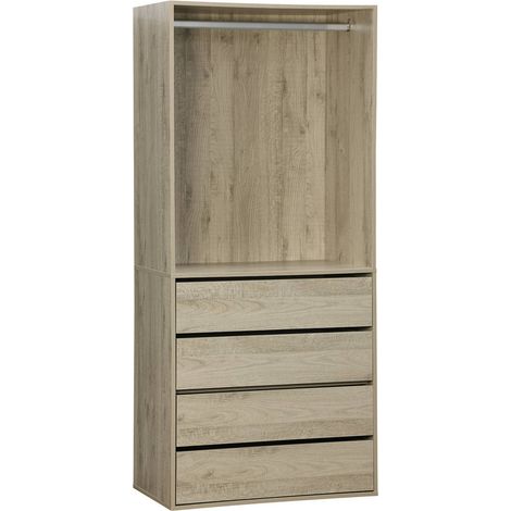 Module dressing avec 4 tiroirs et 1 penderie naturel. panneaux stratifiés