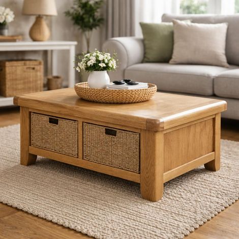 Table basse campagne chic avec 2 paniers de rangement VALMONT (1/5)