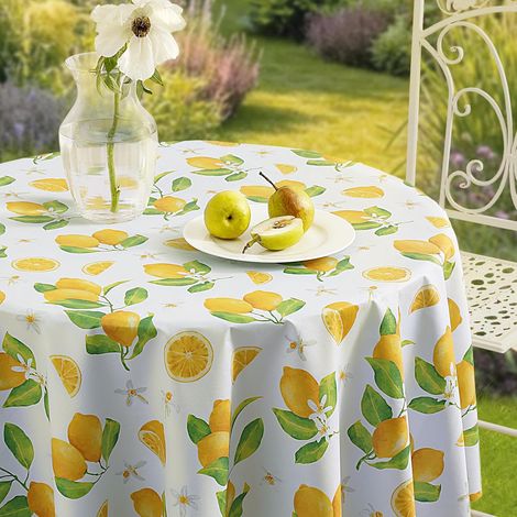 Nappe ronde en vinyle PVC, imperméable, résistante à l'huile, facile à nettoyer, avec bords coupés, pour salle à manger, barbecue, fêtes d'été, repas de vacances, terrasse - 140 cm (1/5)