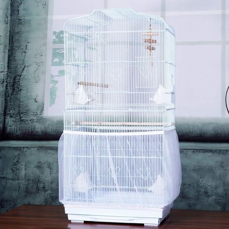 Abdeckung für Vogelkäfig Netzabdeckung Schutz Vogelkäfig Sittich Kanarienvogel Seed Catcher, Weiß, M (1/5)