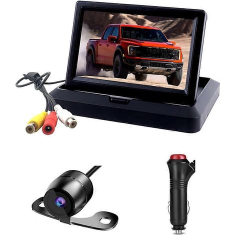 Monitor de visión trasera plegable de 5 pulgadas con cámara de respaldo, monitor de coche impermeable, kit de sistema de estacionamiento con cámara de visión trasera para coche (1/5)