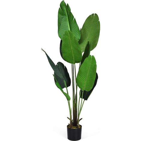 COSTWAY Planta Artificial Altura de 160 cm Palmera Tropical Artificial con Maceta y 10 Hojas Realísticas Planta Árbol Artificial para Oficina Hogar Decoración Interior (1/5)