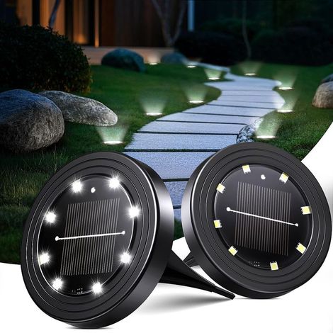 Lot de 2 lampes solaires de sol d'extérieur 8 LEDs lampes de jardin solaires étanches IP68 Lampes solaires (1/5)