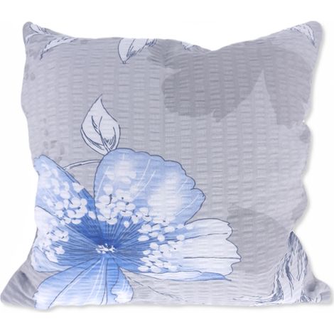 Taie d'oreiller 40x40 cm imitation écorce grise avec de grandes fleurs bleues dessinées