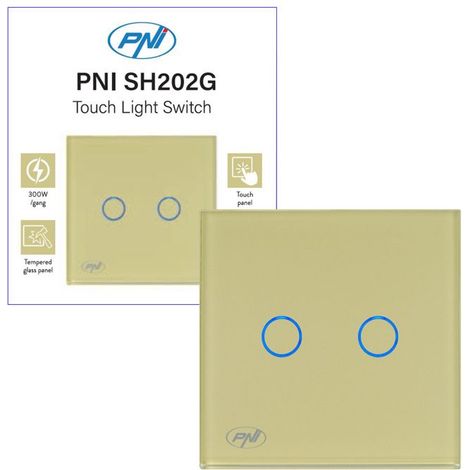 Interrupteur - PNI SH202G - Tactile double - Verre doré - Indicateur LED (1/4)