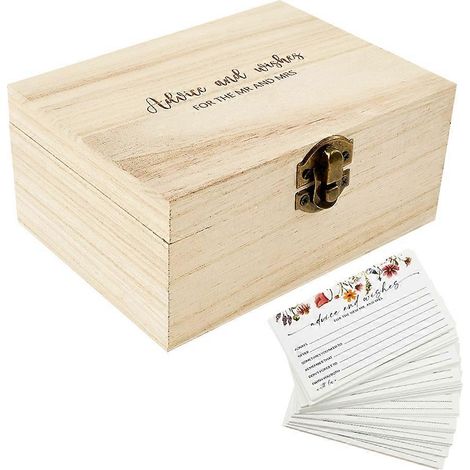 Aufbewahrungsbox aus Holz mit Metallschloss, bietet Platz für 50 Postkarten und eignet sich ideal für Hochzeitstipps, als Dekoration und zur Aufbewahrung. (1/5)