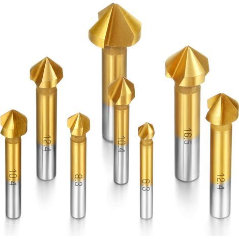 8Pcs Fraise à Noyer 90°acier rapide Couteau à chanfreiner en titane Foret Titane Metaux Chanfreiner Outil de Vis Convient Pour DIY, Home et General Construction (1/4)