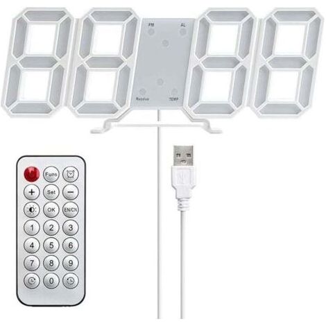 Digitale 3D-LED-Wanduhr mit beleuchtetem Wecker, Schlummerfunktion, einstellbarer Helligkeit, Anzeige von Uhrzeit, Datum und Temperatur, für Büro, Küche, Wohnzimmer und Schlafzimmer, mit Fernbedienung (1/5)