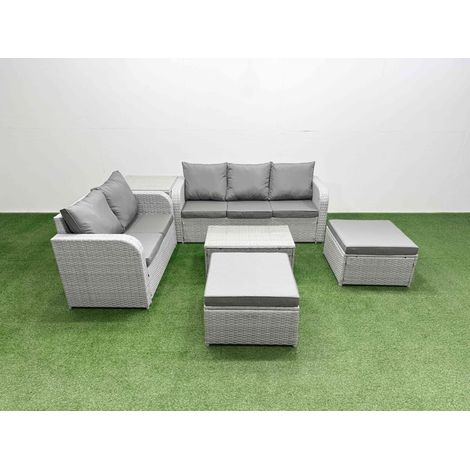 Fimous 7 Seater PE Rattan Wicker Garden Furniture Patio Conservatory Sofa Set with Rectangular Coffee Table 3 Seater Sofa Love Sofa 2 Big Footstool Side Table (1/4)
