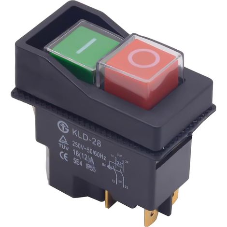 Interrupteur électromagnétique 250 V 16 A : interrupteur de machine à bouton-poussoir Disjoncteur de protection du moteur pour bétonnières et machines d'atelier (4 broches) (1/5)