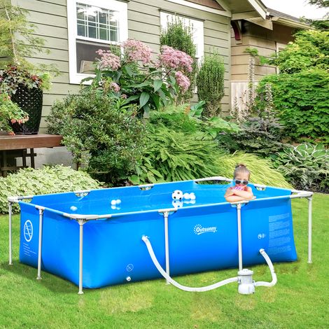 Piscina Autoportante da Esterno, Piscina Rettangolare Fuori Terra con Filtro e Valvola in Acciaio e PVC, Blu, 252x152x65cm