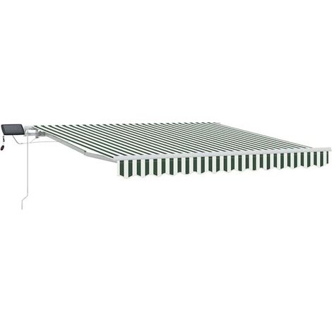 Store banne rétractable, vert et blanc, 300 x 250 cm, structure en tissu et acier. (1/5)