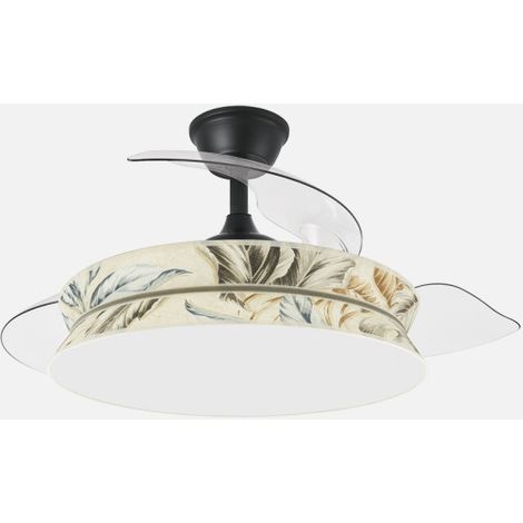 ABRILA - Ventilador Decor 72W Negro/Estampado Claro  Ventilador DC con 3 Aspas Desplegables  Tecnología LED 7200lm  Control Remoto con Memoria de Color y Temporizador  3 Temperaturas de Luz