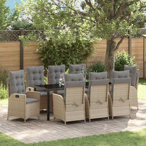 Garten Essgruppe mit Kissen 9 pcs Beige Poly-Rattan (1/5)