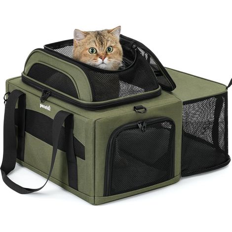 Sac de Transport Chien Chat Extensible Pliable, Vert Armée (1/5)