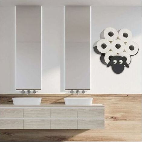 Porte-papier toilette animal en métal noir – Support mural décoratif – Installation facile – Pour 7 rouleaux standard – Design amusant mouton (1/5)
