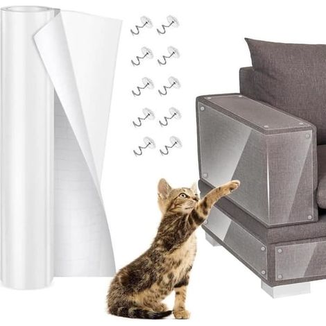 SABIR-Protection de meubles pour chat, housse de canapé anti-griffures avec 10 vis, protection anti-griffures, 20 cm x 3 m (1/4)