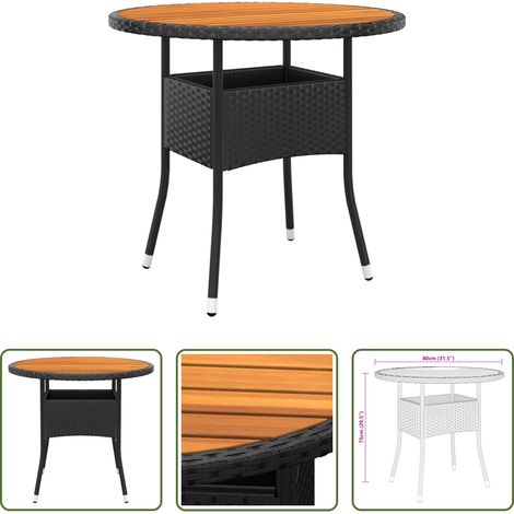vidaXL Table de jardin Ø80x75 cm Résine tressée et bois d'acacia Noir (1/5)